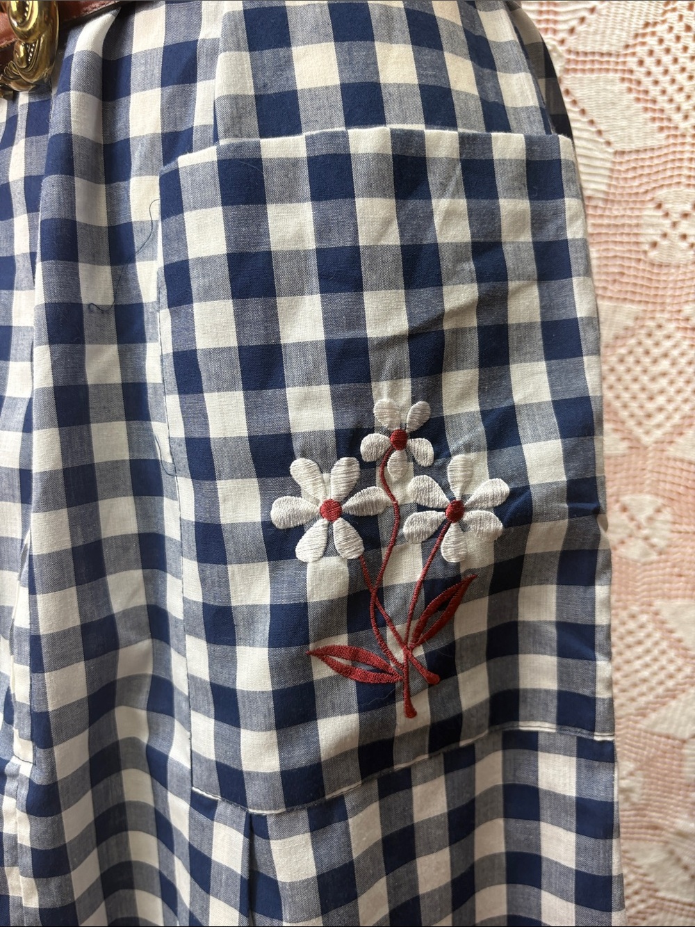Blue Gingham Shirt Dress with Embroidered Pockets Sz sm/m - Picture 3 of 9